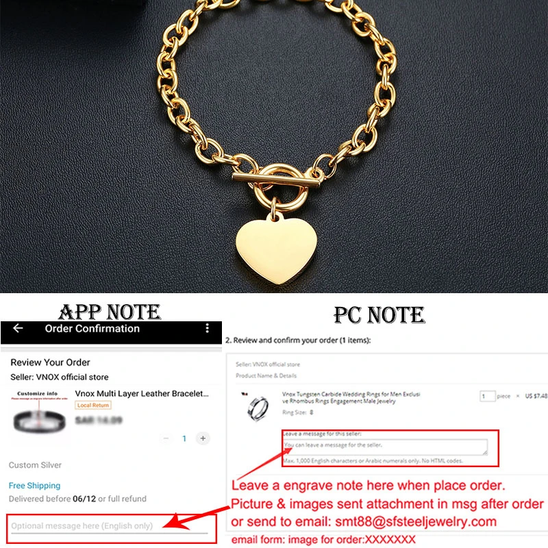 Custom Bracelet 739G Vnox, настраиваемое изображение, фото, имя, браслеты для женщин и мужчин, нержавеющая сталь, звено цепи с сердцем, монета, шарм, BFF, семейный подарок - Окраска металла: Custom Bracelet 739G