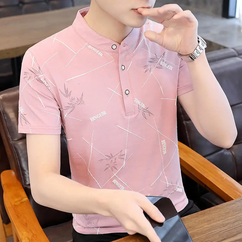 

[High Quality 95% Cotton] Short Sleeve T-shirt Men's Polo Shirt Half Sleeve Summer New Korean Style Slim Stand Collar Top