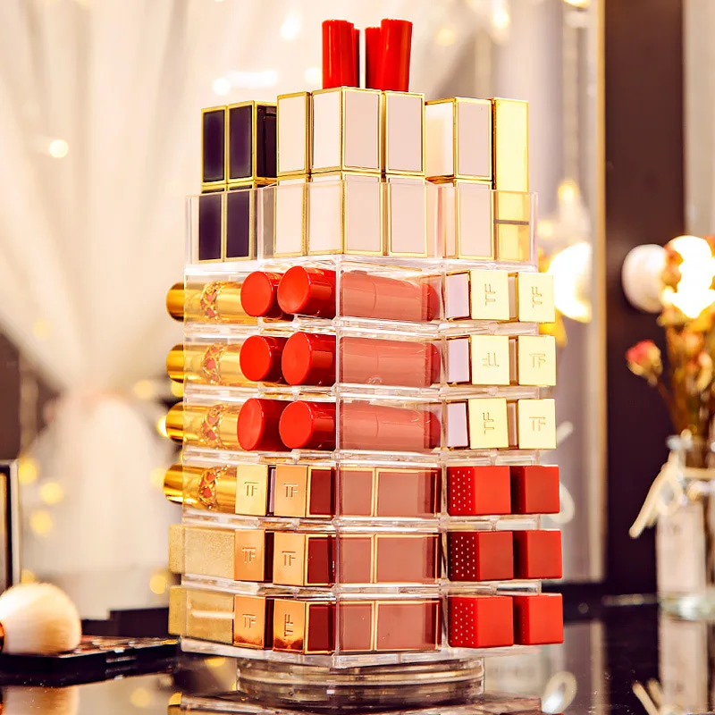 

Lipstick Storage Box Display Rack Desktop Cosmetic Rack 360 Degree Rotation Clear