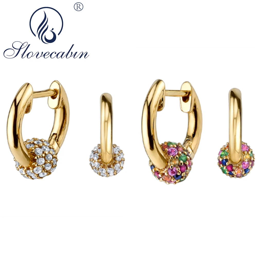 Женские серьги-кольца с радужными кристаллами серебро 925 пробы