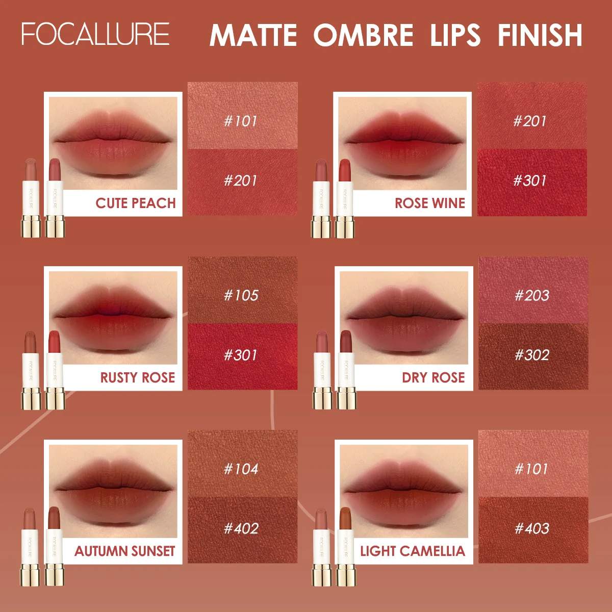 FOCALLURE Matte & Gloss губная помада мягкая гладкая с эффектом омбре высоким пигментом
