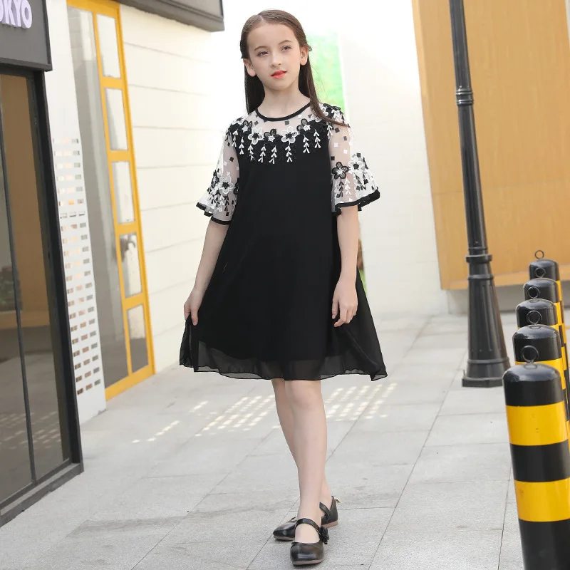 

Детские платья для маленьких девочек, 2020 летняя детская одежда с цветочным кружевом и короткими рукавами для девочек-подростков на день рож...