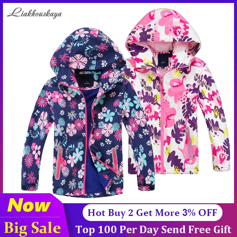

Teen Jacket For Girls 2020 New Spring Windbreaker Flower Polar Fleece Girls Outerwear Waterproof Coat 3-13Y Kids Rainbow Jackets