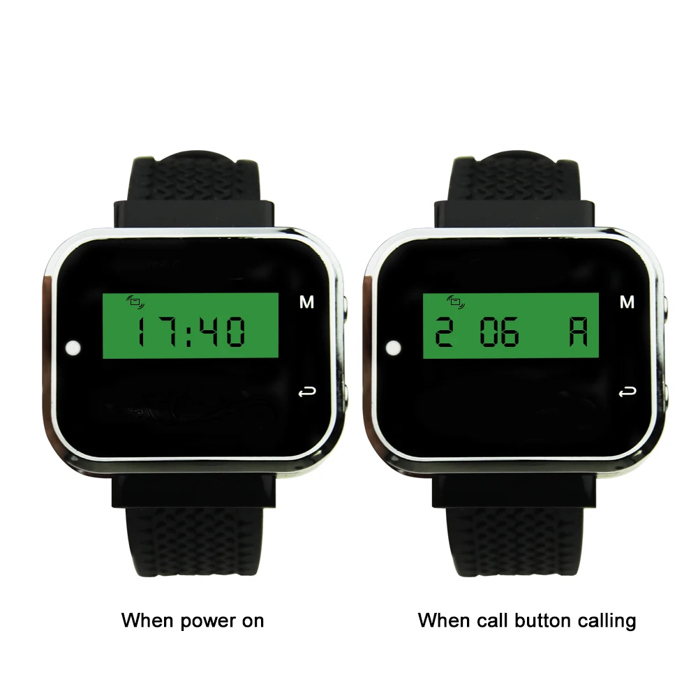 Wireless Calling System 2 PCS Watches Guest Button Pager Long Range Receiver For Restaurant Hospital Hotel
