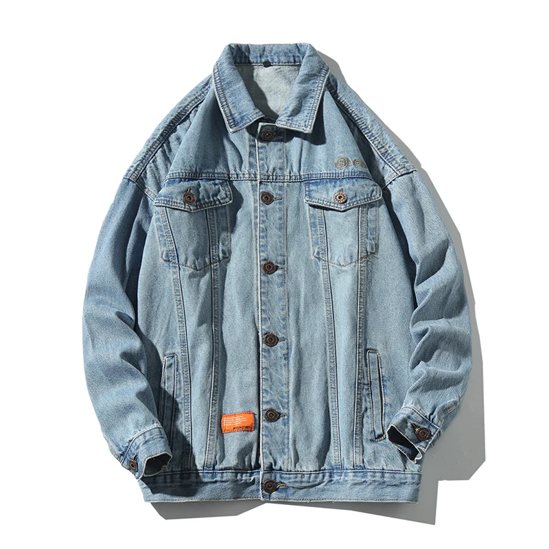 

Spring Autumn New Men's Jean Jacket Loose Cotton Denim Jacket Blue Black Retro Cargo Coats Men Cowboy Youth Men 5XL