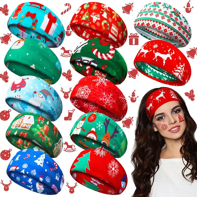 

NEW Christmas Print Headband Women Elastic Hair Bands Running Fitness Yoga Headwear Turban Xmas Wash Makeup Hair Accessories