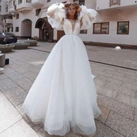 eightree white boho wedding dress puff long sleeve lace bridal dresses 2021 robe de mariage a line beach wedding gowns custom