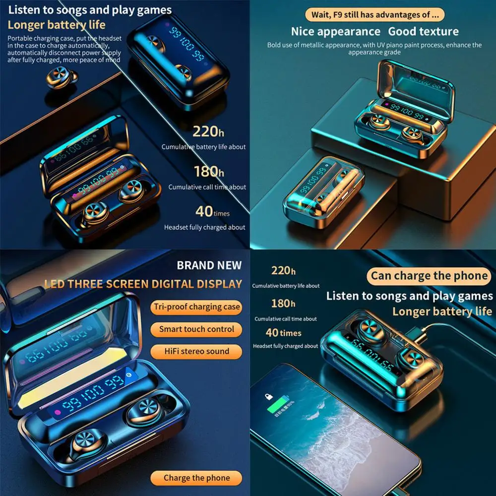 Спортивные стереонаушники 9D водонепроницаемые наушники TWS с микрофоном Bluetooth 5 0