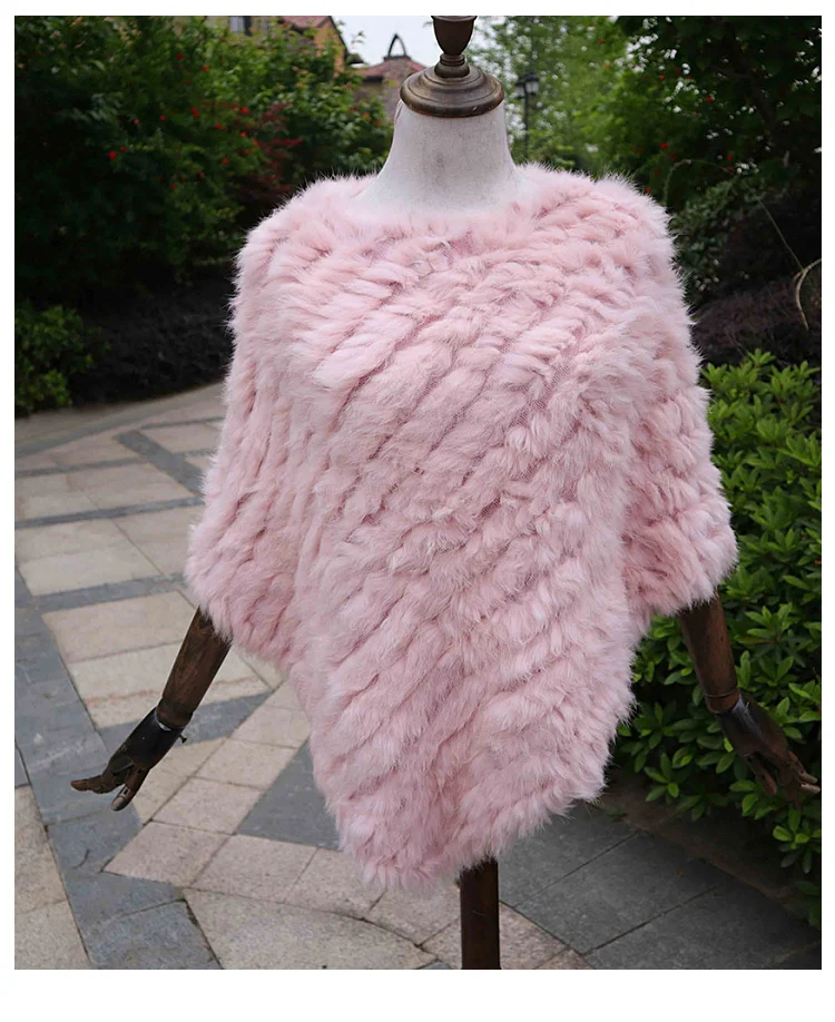 ZDFURS* Зимняя распродажа, Вязаное пончо из натурального кроличьего меха, модная шаль из натурального кроличьего меха, женское меховое пончо
