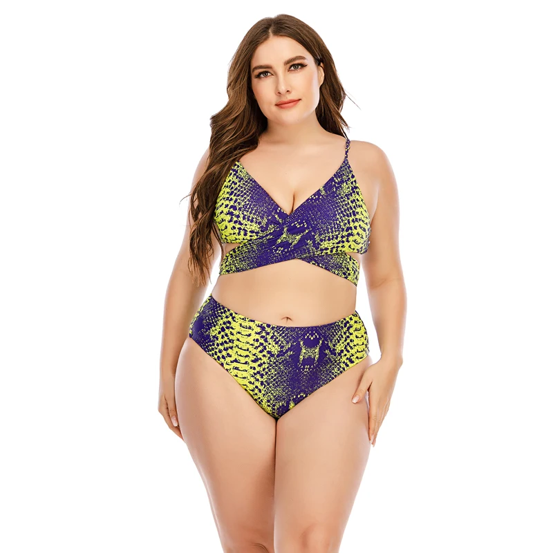 

Женский купальник-бикини со змеиным принтом, размеры до 4XL