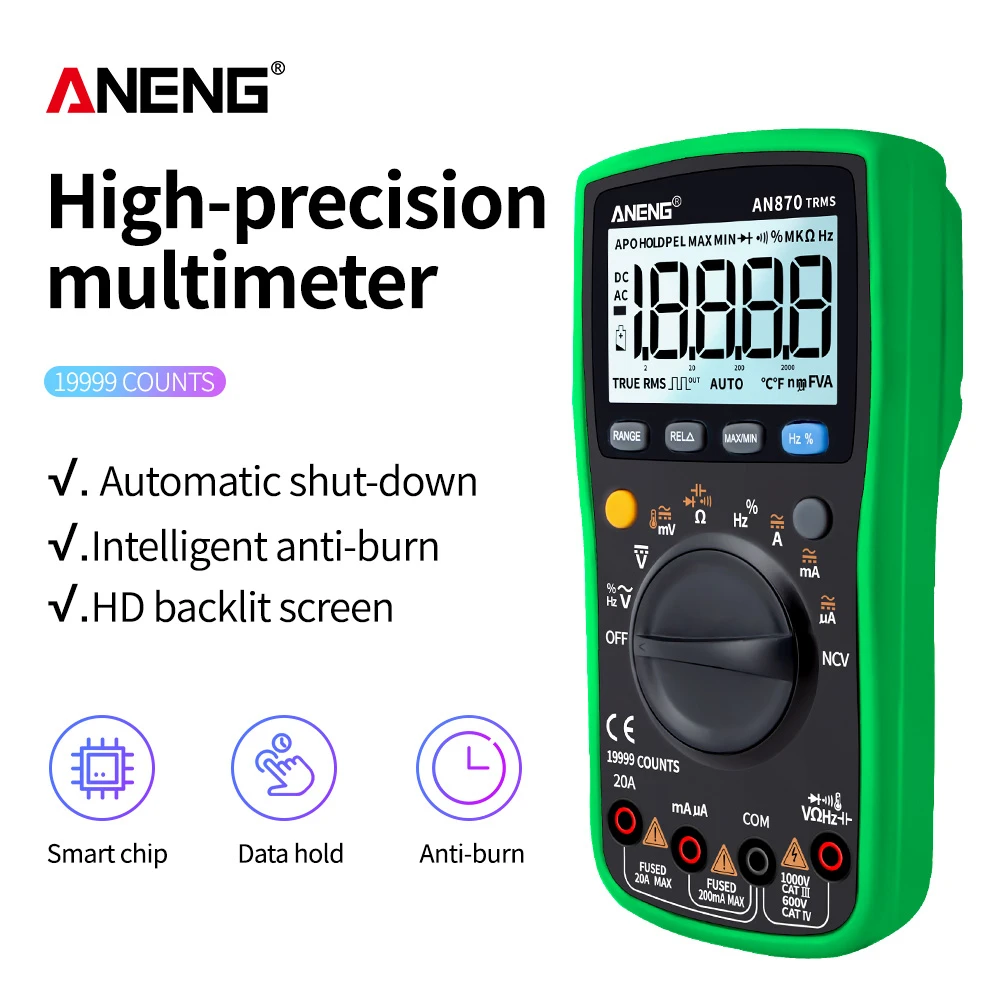 ANENG AN870 Цифровой мультиметр 19999 отсчетов Профессиональный транзистор