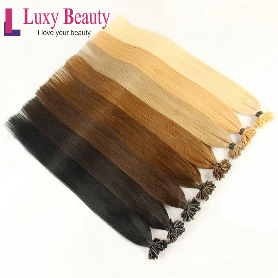 LuxyBeauty волосы для наращивания на ногтях, 1 г/шт., 12-22 дюйма, накладные прямые человеческие волосы Remy с кератином, 8 цветов