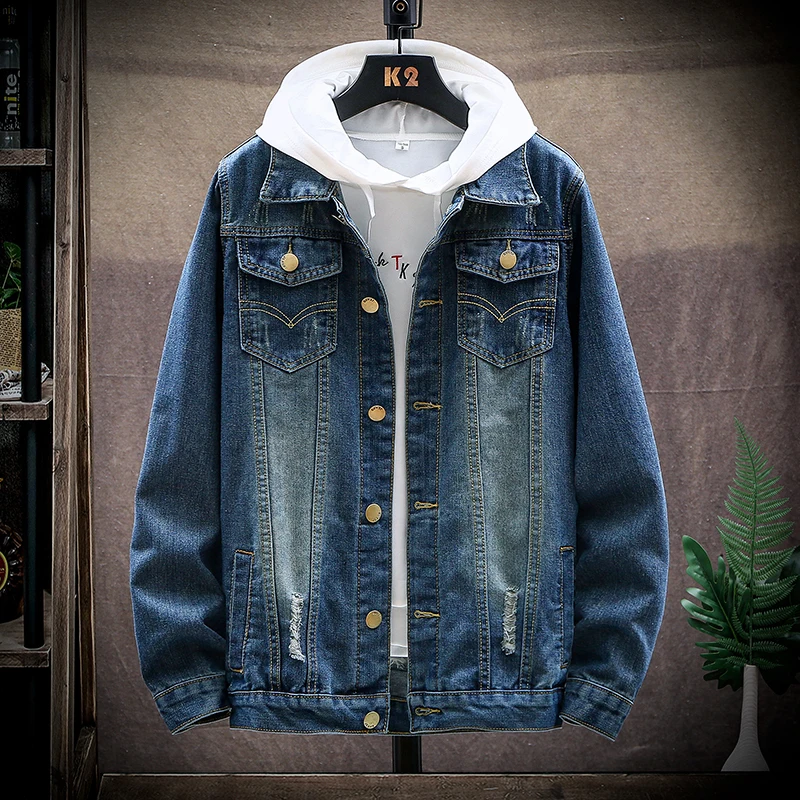 

Men's Denim Jacket Loose Lapel Teenagers Leisure Denim Coat Autumn Long Sleeve The Thickness Of The General Men's Jacket Fashion