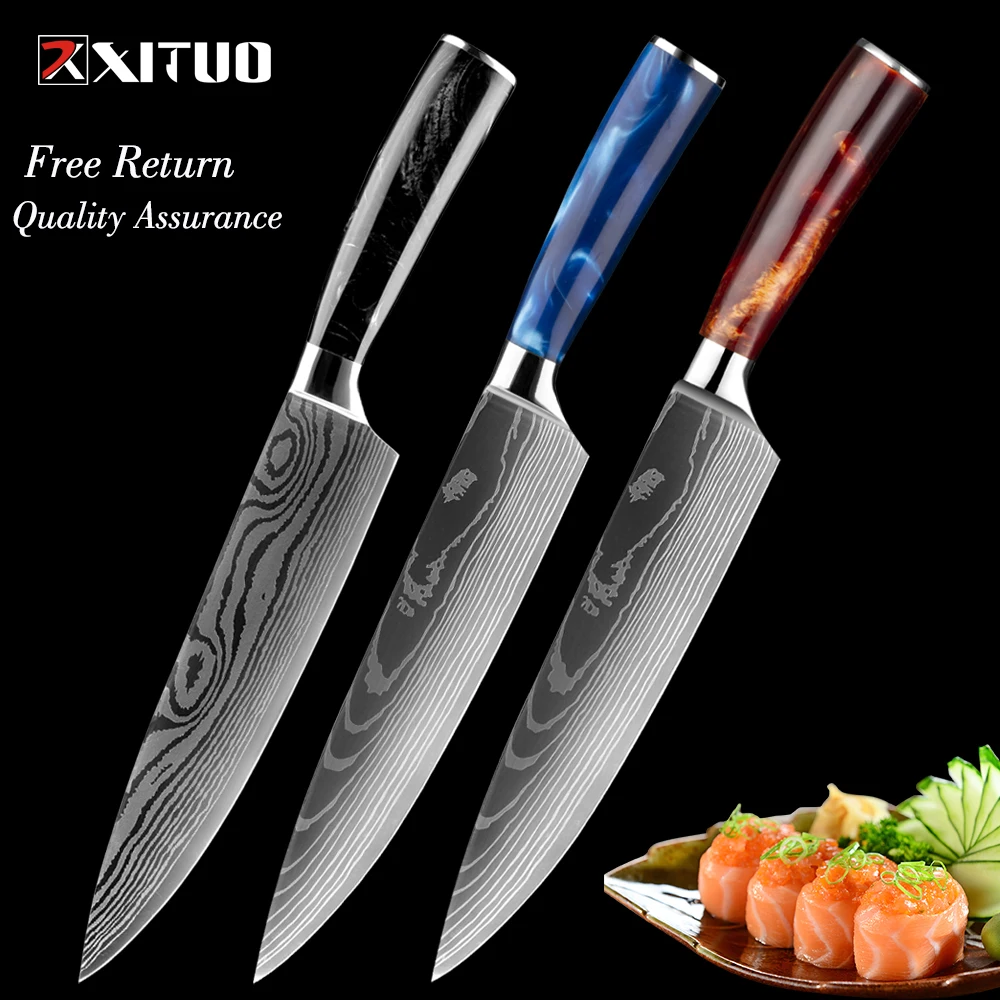 

8" inch japanese kitchen knives Damascus surface Chef Knife wood handle Japan steel Santoku Cleaver Utility Knives tool