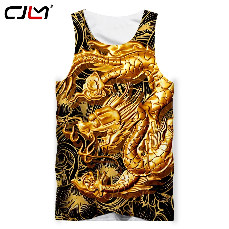 CJLM Summer Trend Loose Mens Tank Top 3D Print Golden Dragon Fashion Vest Man Plus Size Casual Sleeveless Undershirt 5XL