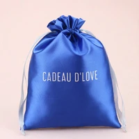 100pcs satin gift bags silk drawstring pouch packing jewelry hair cosmetic wedding party candy storage custom sachets print logo