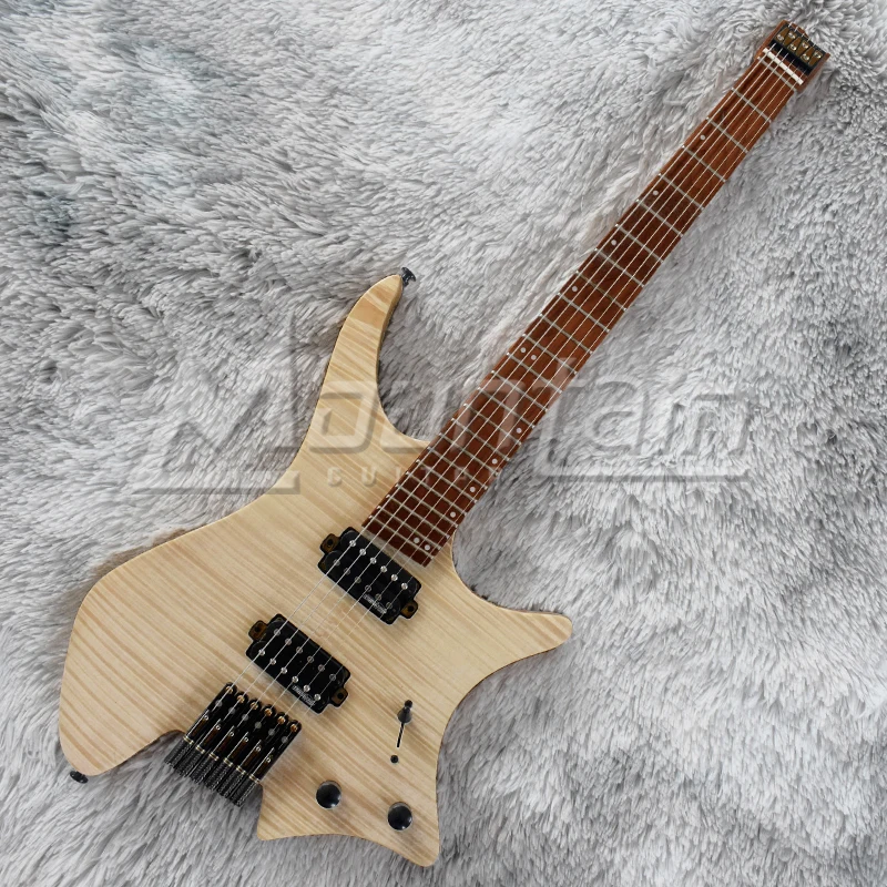 Горная безголовая гитара fanned fret 25,5-25 'пепельный корпус Пламя клен Топ жареный кленовый гриф fret