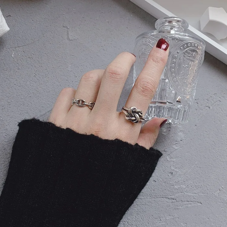 

FMILY Minimalist 925 Sterling Silver Personality Geometric Hollow Pig Nose Ring Retro Fashion Knot Jewelry for Girlfriend Gift