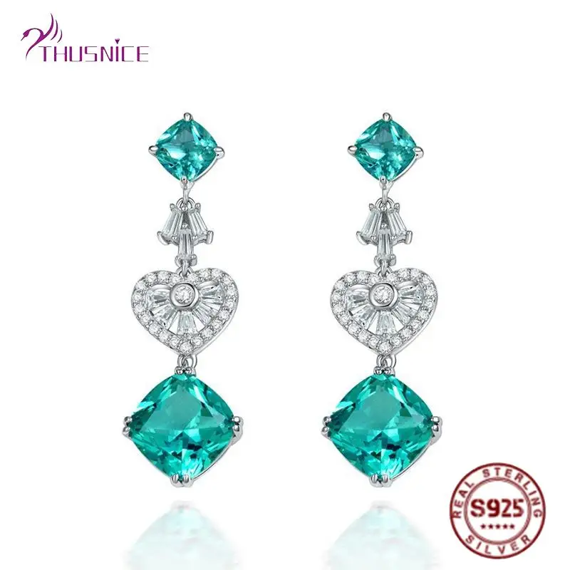 

Hot Sale 925 Sterling Silver Paraiba Green 10*10mm High Carbon Diamond Bride Earring Sparkling Wedding Party Silver Jewelry Gift