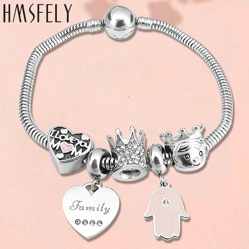 HMSFELY бусины в форме сердца из нержавеющей стали 316l love you Mom для DIY подарок на день