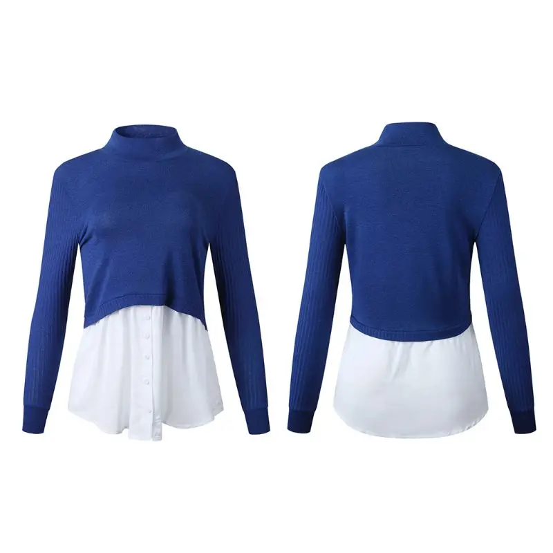 Женский Пуловер 2 в 1 стиле пэчворк топы ребристый вязаный свитер с длинным