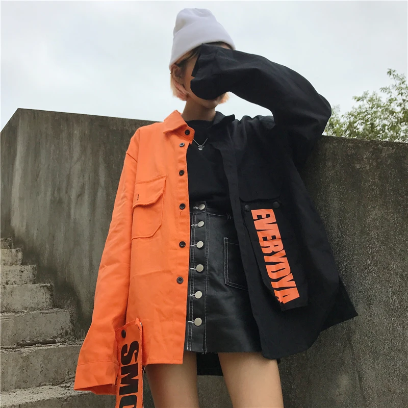 2021 Весна уличная новая свободная Лоскутная Женская Куртка Harajuku с буквенным