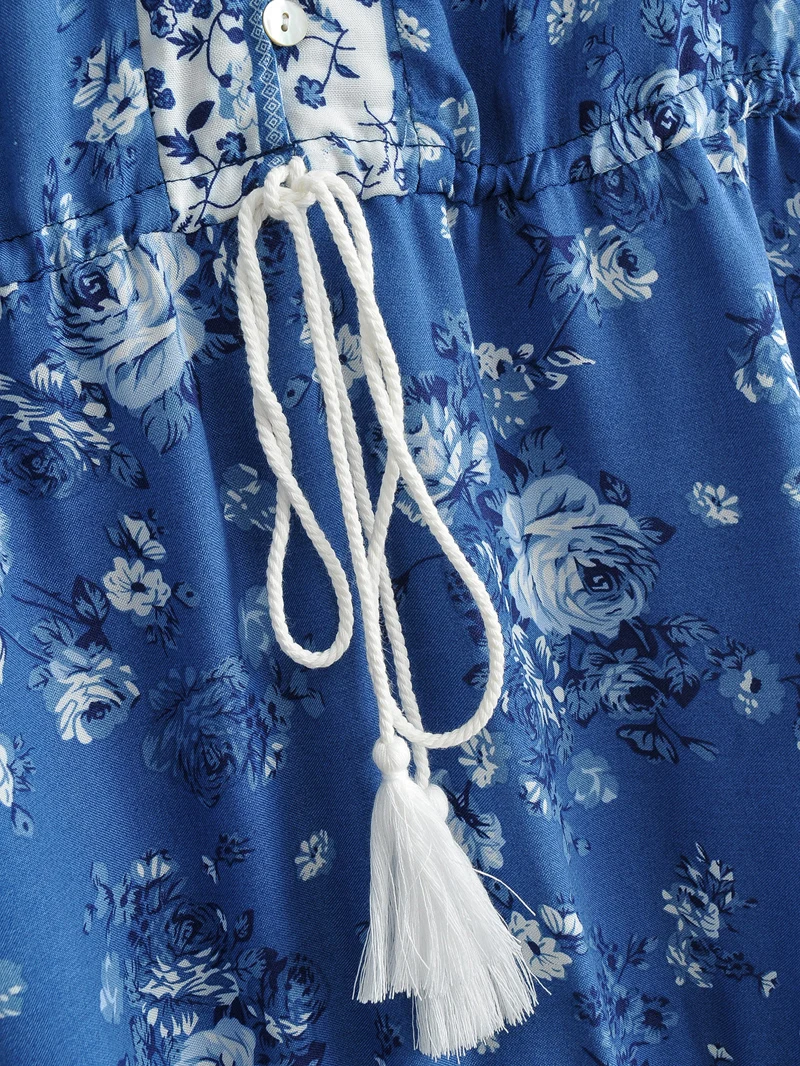 Женское богемное мини-платье с цветочным принтом V-образным вырезом и поясом