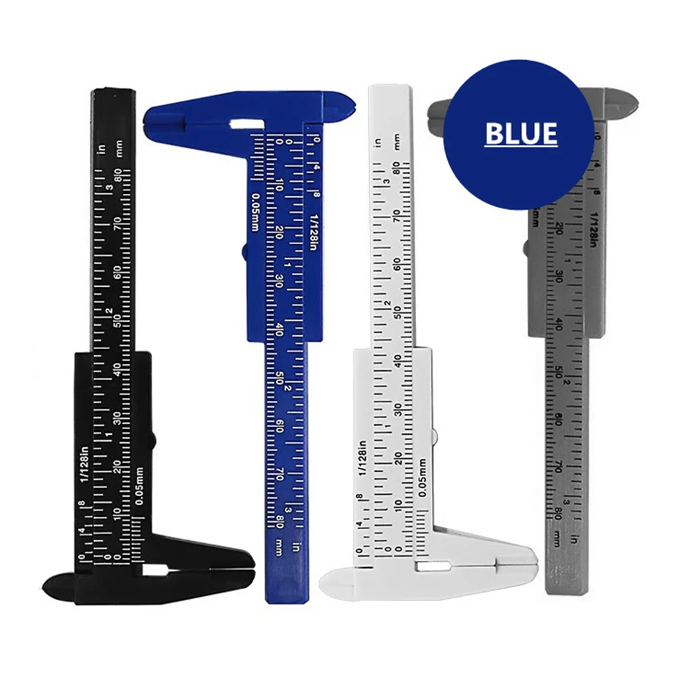 Blue 5pcs Mini 80mm Plastic Sliding Vernier Caliper Gauge Measuring Tool Ruler Micrometer Gauge White Blue Black color optional - Цвет: Blue