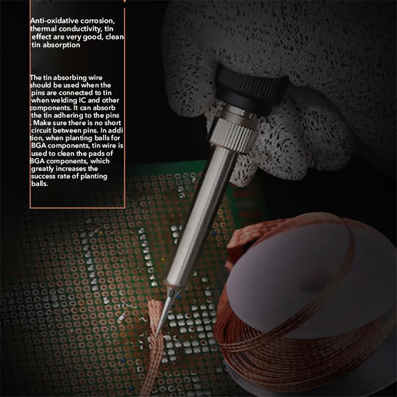 Mecha para removedor de soldadura, cable de plomo, herramienta de reparación de BGA de flujo, 1,5mm, 2mm, 2,5mm, 3mm, 3,5mm de ancho, 1,5 M/longitud