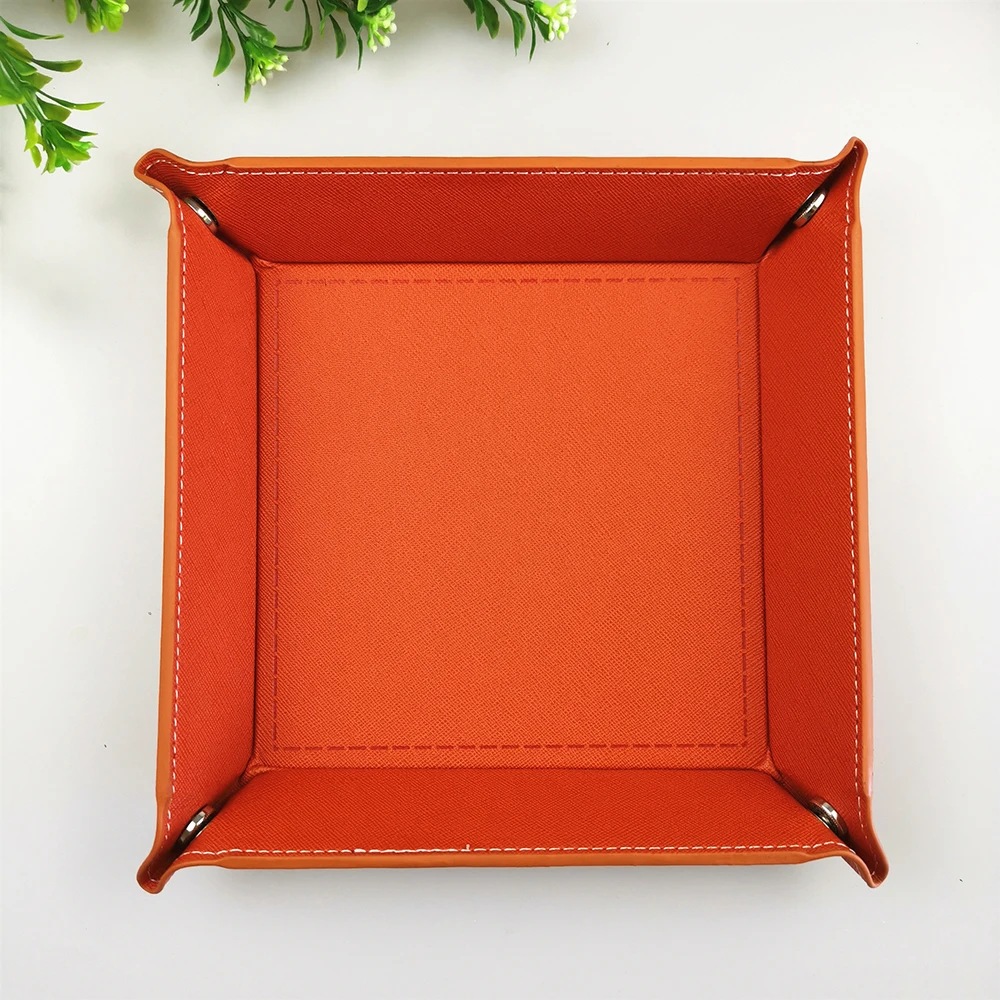 1 Pcs 18x18cm Four Corners PU Leather Tray Change Tray Sundries Storage Box Dried Fruit Plate Desktop Storage Tray