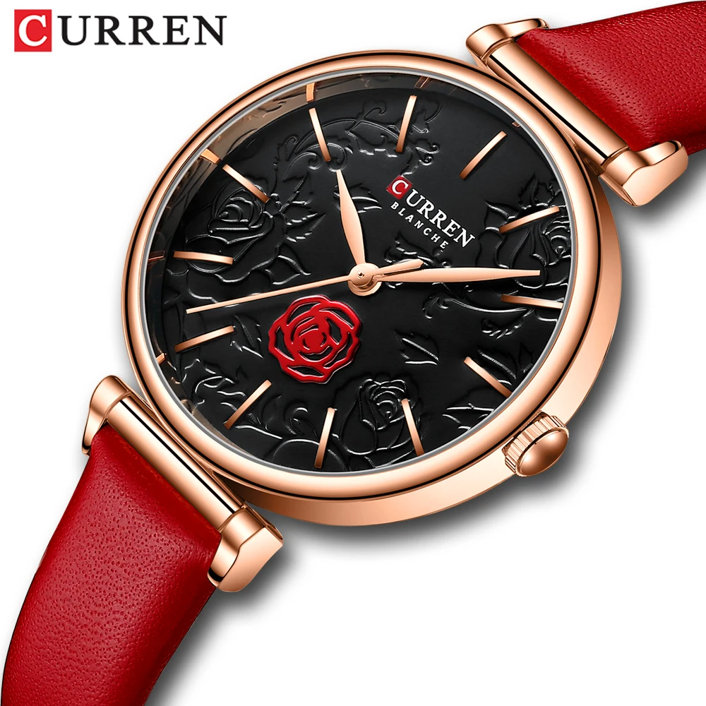 2020 New CURREN Ladies watch Top Brand Luxury Women s 3D Rose Pattern Wristwatch Fashion Dress Waterproof  Quartz Girls watches