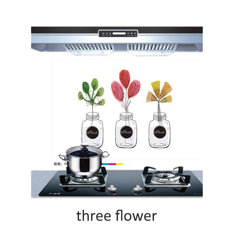 three flower Домашние обои милые, Мультяшные, прозрачные термостойкие масляные Наклейки 60*90 см водонепроницаемые самоклеящиеся наклейки на стены - Цвет: three flower