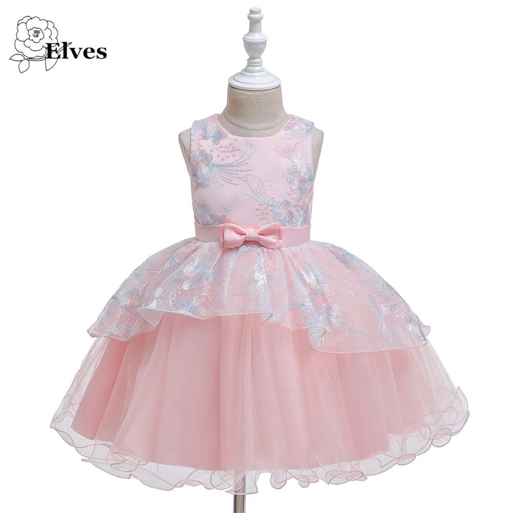 

Розовое милое платье с вышивкой в виде цветов для девочек, детские платья без рукавов, Тюлевое платье-пачка для девочек, платье для девочек, ...