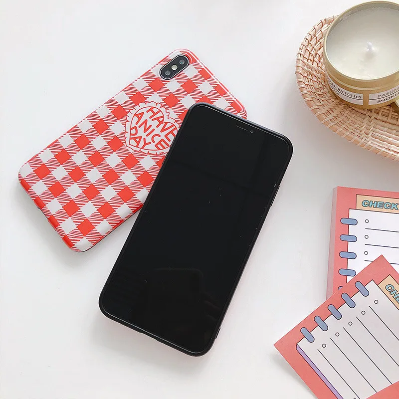 Grid love heart phone cases for iphone XS Max XR X case 7 8 6 6s Plus cute matte soft tpu back cover |