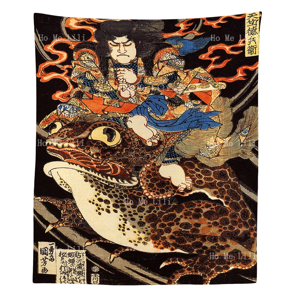 

Traditional Japanese Art Ukiyoe A Man Rides On A Giant Fire-breathing Toad By Ho Me Lili Tapestry Designer Room Accessories