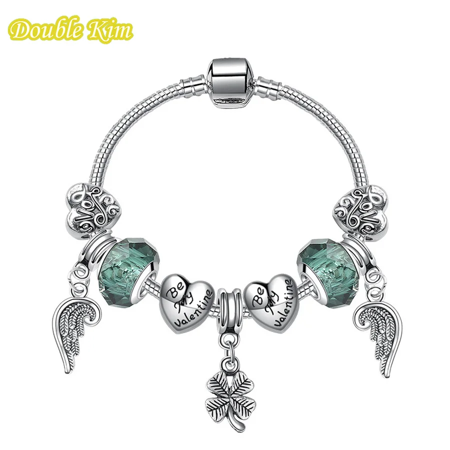 Браслет талисман серебристого цвета с кристаллами клевера из сплава|Плетеные