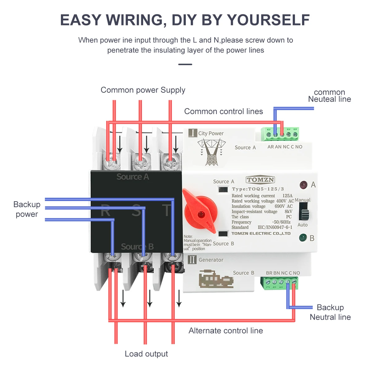 3P 3 Phase Din Rail ATS Dual Power Automatic Transfer Switch Electrical Selector Switches Uninterrupted 63A 100A 125A - купить по