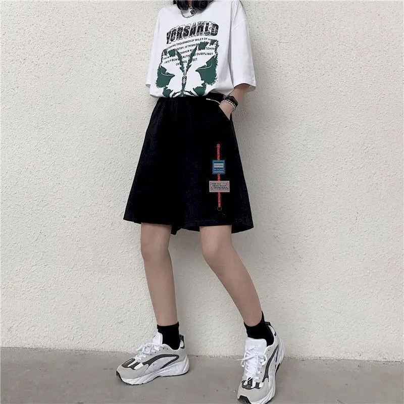 

2021 Summer Five-point Letter Printing Shorts Women Clothing Korean Loose Wide-legged Female Student Straight Casual Character