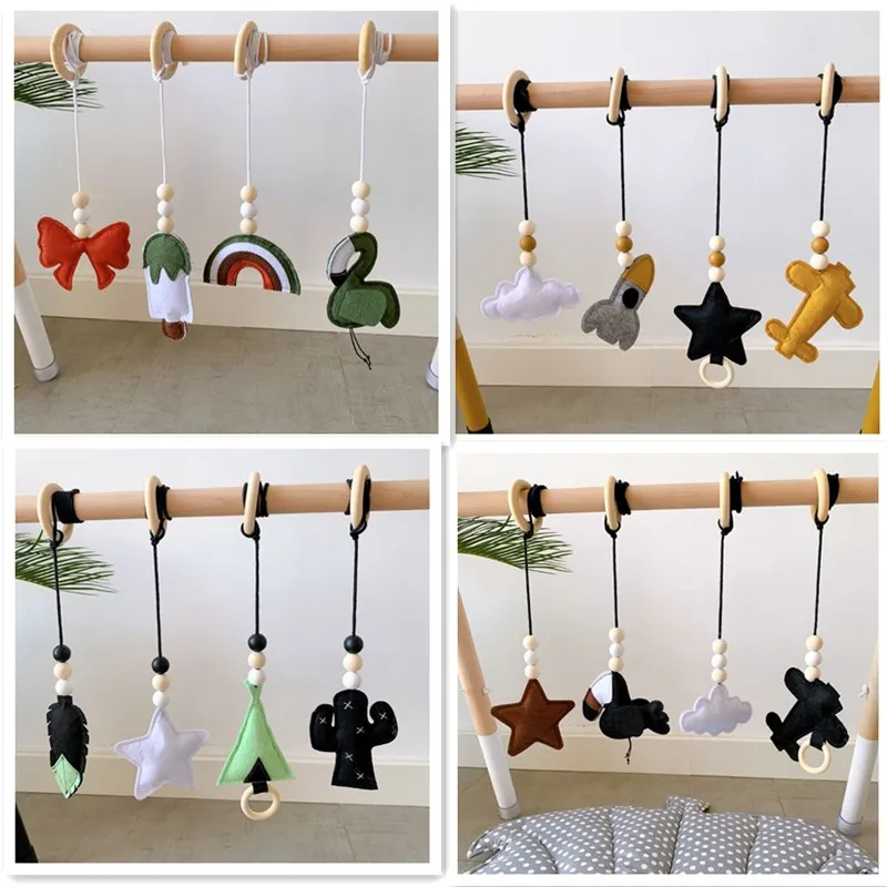 3-4Pcs Solid Wood Fitness Rack Pendant Baby Gym Toy Hanging Ornaments Room Decor kids toy Baby toys Attract babies play it