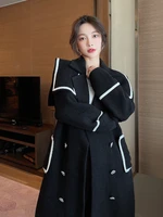 real shot woolen coat womens middle and long style autumn and winter 2020 new korean loose black over the knee woolen overcoat