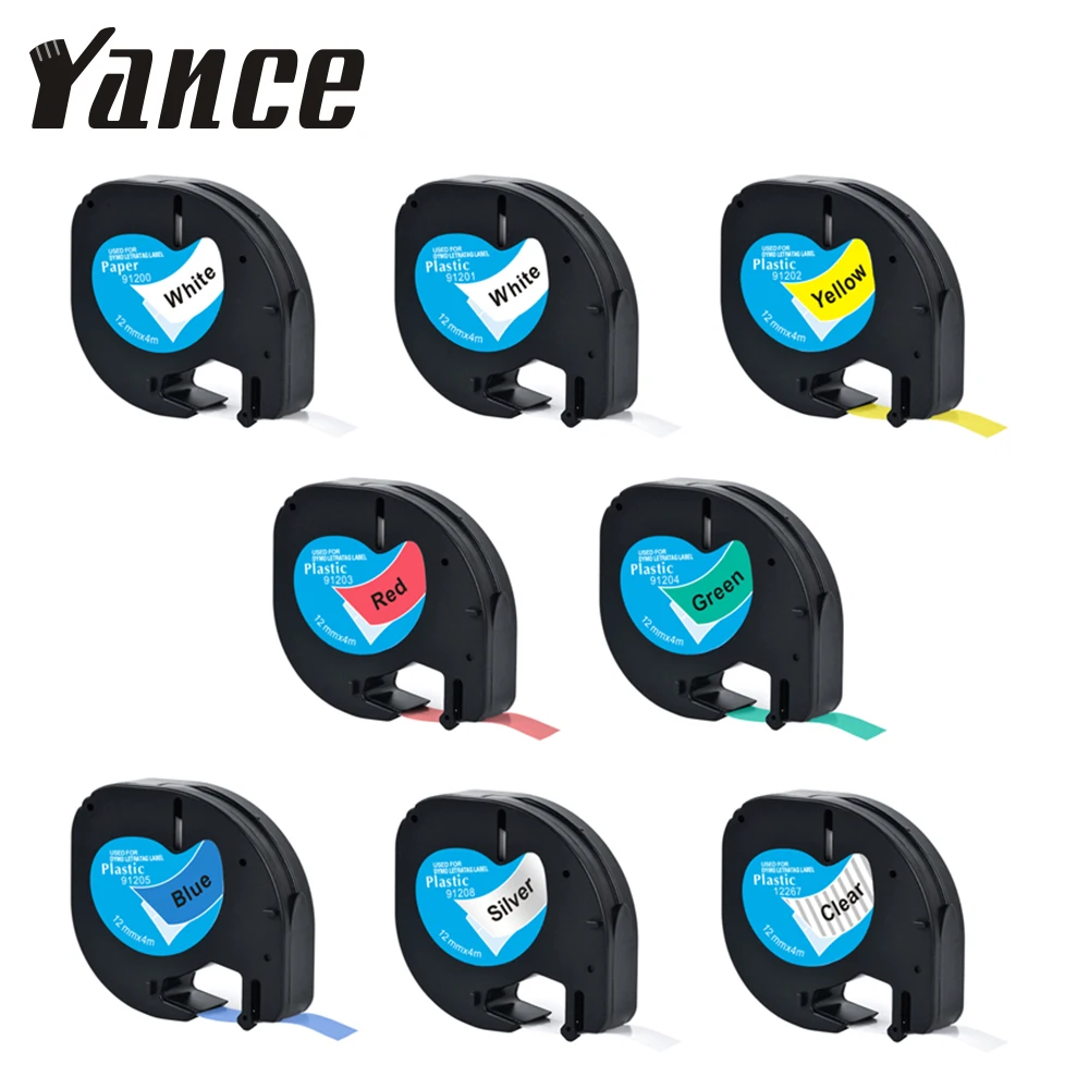 

Yance 91201 Compatible for Dymo Letratag Plastic Tape 12mm*4m Black on white LT 91331 91330 18769 18771 for LT-100T label maker