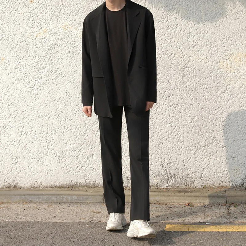 

Men's Loose Straight Suit Pants Mens Korean Fashion Wide Leg Pants Casual Basic Tend Black Trousers Spring Autumn 9Y4527
