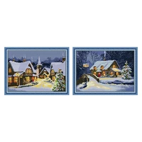 christmas eve in town cross stitch embroidery kits printed fabric canvas counted stamped 11ct 14ct needlework sets crafts thread