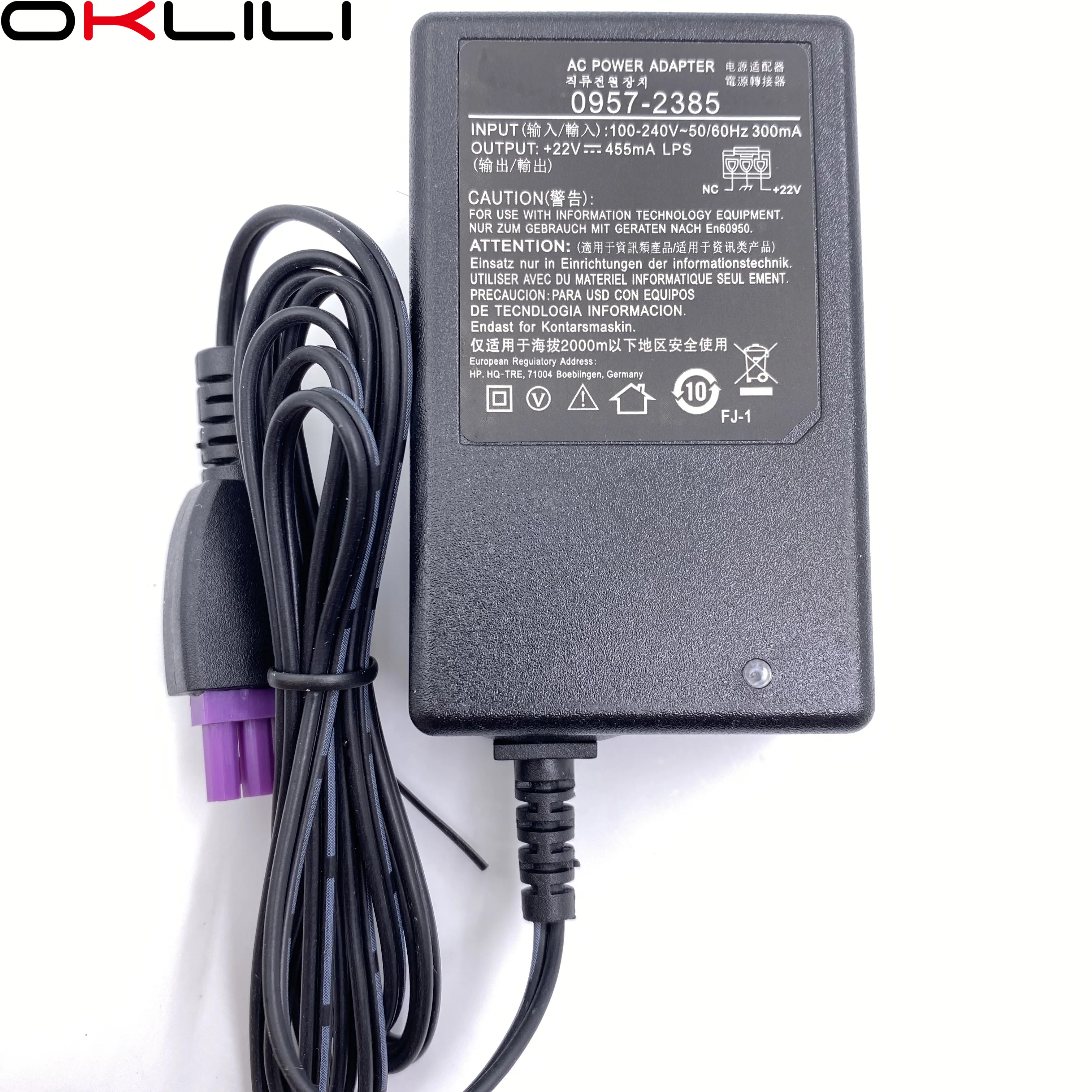 0957 2385 адаптер переменного тока зарядное устройство питания 22V 455mA для HP 1010 1012 1510 1512