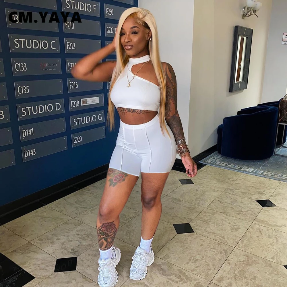 

Women Set Solid Sleeveless Crop Top Sheath Elastic High Waist Shorts 2 Piece Sets Fashion Tracksuit Summer Casual Outfit