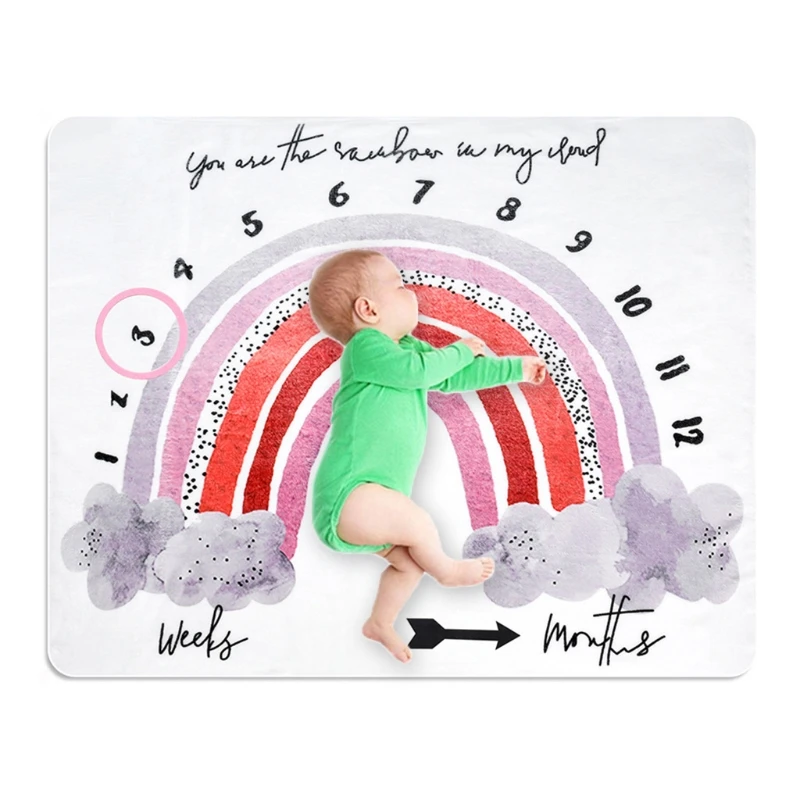 

Baby Monthly Record Growth Milestone Blanket Newborn infant Photography photo Props Rainbow Printed Background cloth backdrop
