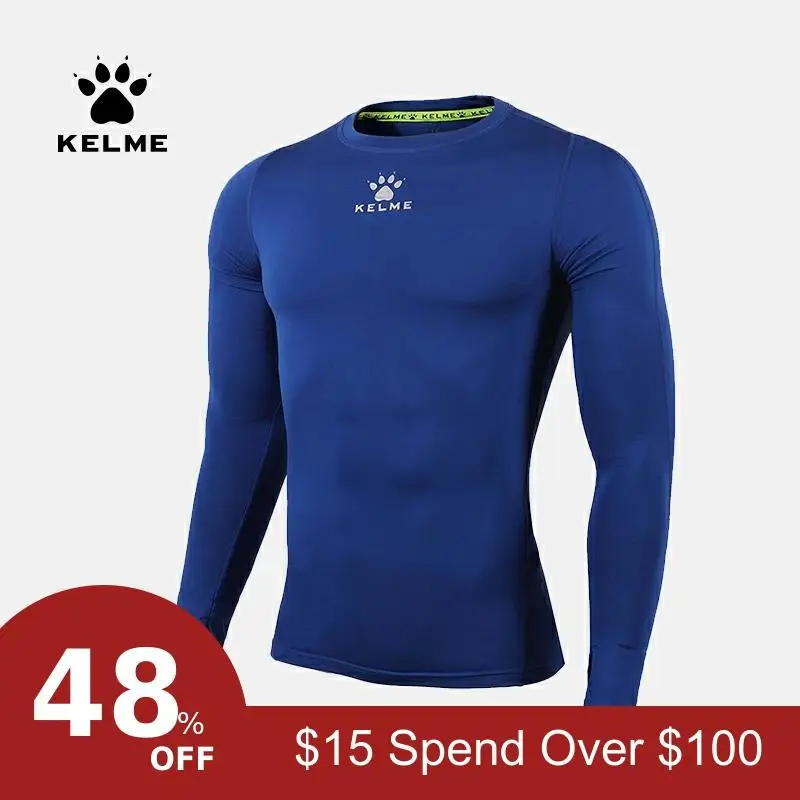 KELME, весна-осень, мужские колготки для бега, футболки, высокоэластичные, для тренажерного зала, тренировок, фитнеса, с длинным рукавом, компрессионные, плотные, K15Z701