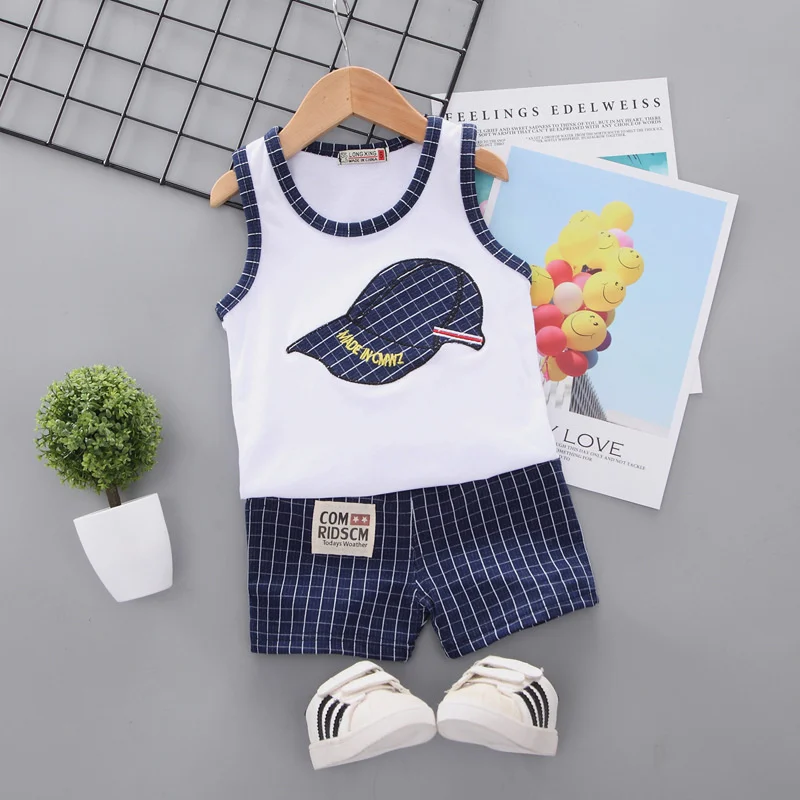 Новый летний костюм для маленьких мальчиков детская хлопковая майка и шорты 2