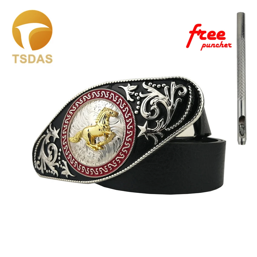 Большой Размеры бегущего коня в ковбойском стиле с ремешком и пряжкой черным