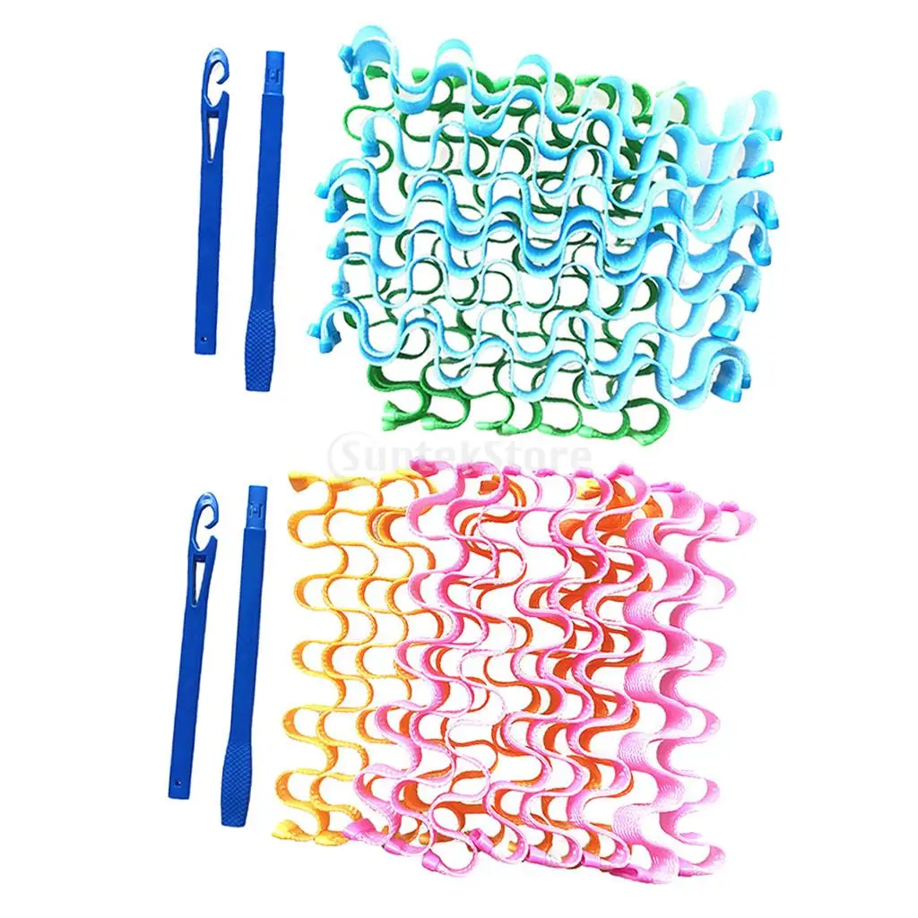 

Hairdressing 45cm Long Hair Curlers Styling Kit W/ 2 Hooks Spiral Ringlets